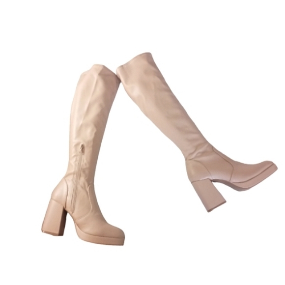 NEW Wide Fit Knee High Schuh Bella Tan Second Skin Platform Boots Size 8 - Picture 14 of 14